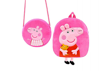 新品長億英國正版小豬佩奇毛絨 單肩斜挎錢包3歲兒童節日大書包小學生